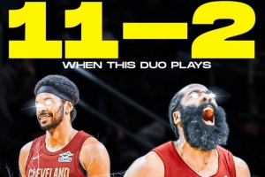 11胜2负!骑媒:哈登和贾勒特·阿伦同场时 骑士很难被击败