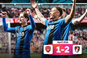 英超官方晒伯恩茅斯连续客胜阿森纳:同样的比分,相隔11个月