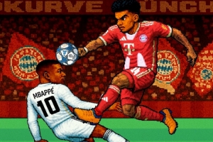 巅峰对决!拜仁发布迎战皇马像素复古风海报:迪亚斯VS姆巴佩